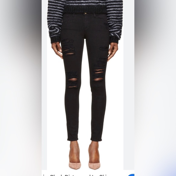 Frame Denim Denim - FRAME LE SKINNY de JEANNE Film Noir Black Distressed Denim Jeans Size 26 27x29